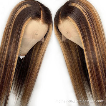 13X4 Lace Frontal Wigs Human Hair Highlight Brazilian Virgin Hair Straight Transparent Lace Wigs Cuticle Aligned Hair